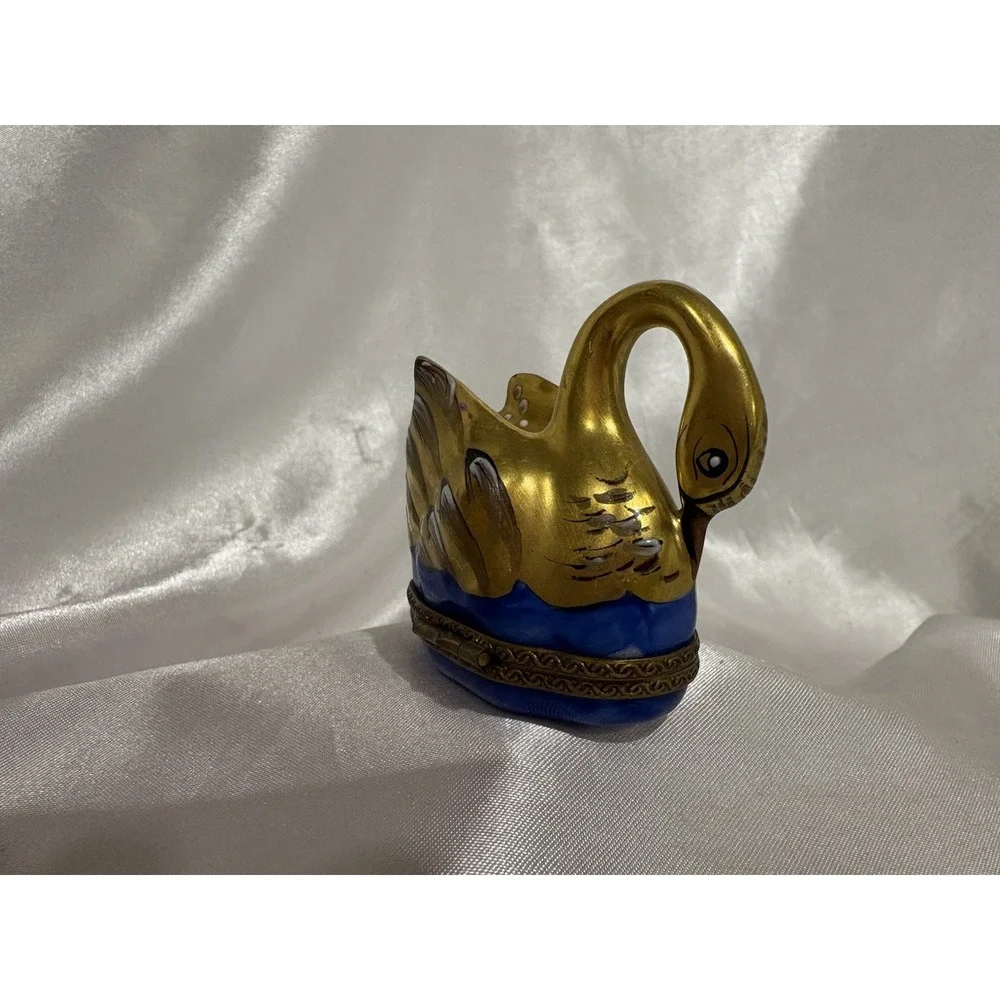 Vintage France Limoges Trinket Box Chamart exclusive Porcelain Golden Swan